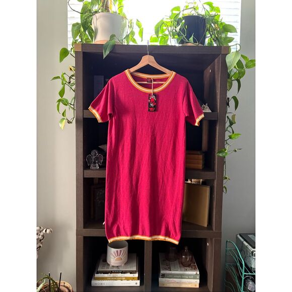 NWT Happy Sheep Burgundy & Yellow Knit Mini Dress Size Small - Picture 3 of 6